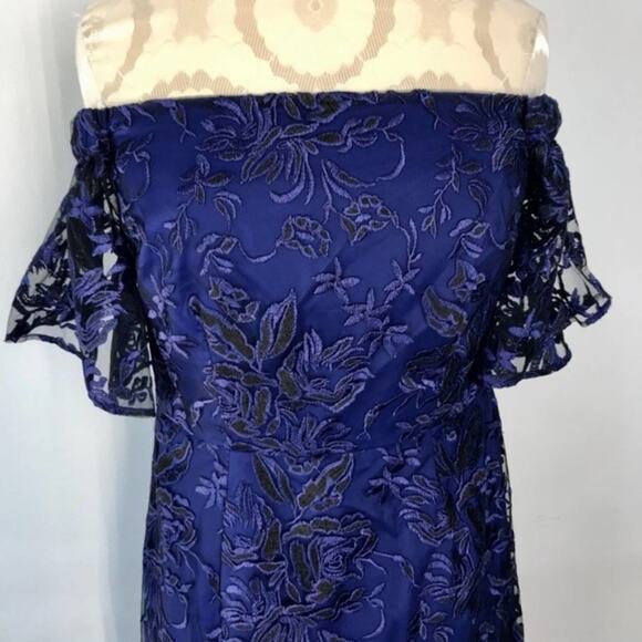 Trina Turk Blue Black Lace Off The Shoulder Sheath Dress Size 2 New - Picture 6 of 9